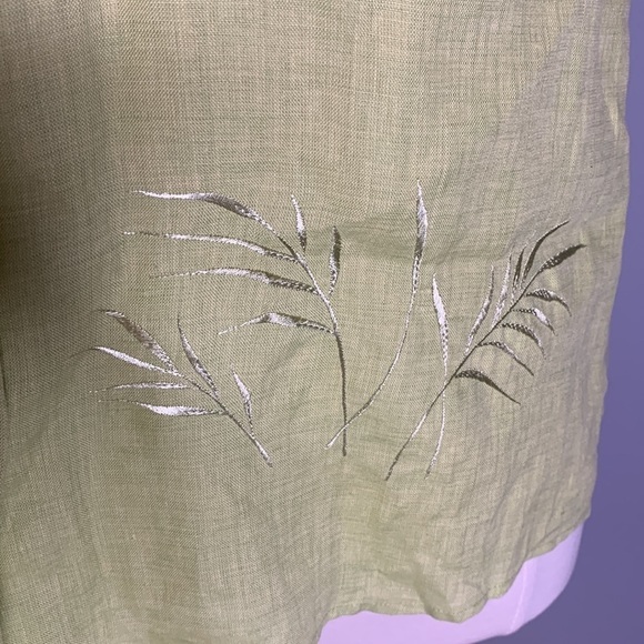 Edward 100% Irish Linen Embroidered Sz Lg trendy green, very good condition - Picture 2 of 5